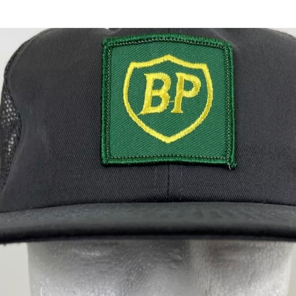 VINTAGE 90s BP British Petroleum Patch Trucker Snapback Hat Cap Gray Workwear - Picture 3 of 15